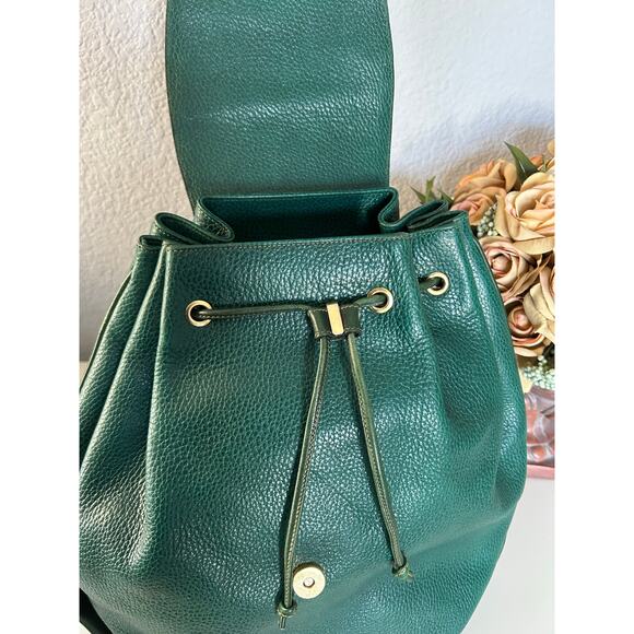 Vintage Mark Cross Rare Large Emerald Green Leather Backpack Italy #132 0700 - Picture 8 of 16